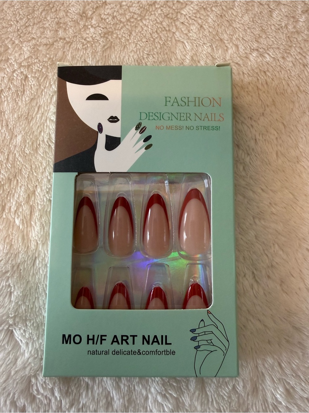 Art Nail Fashion Designer Press-On Nails - Nude with Red Tips